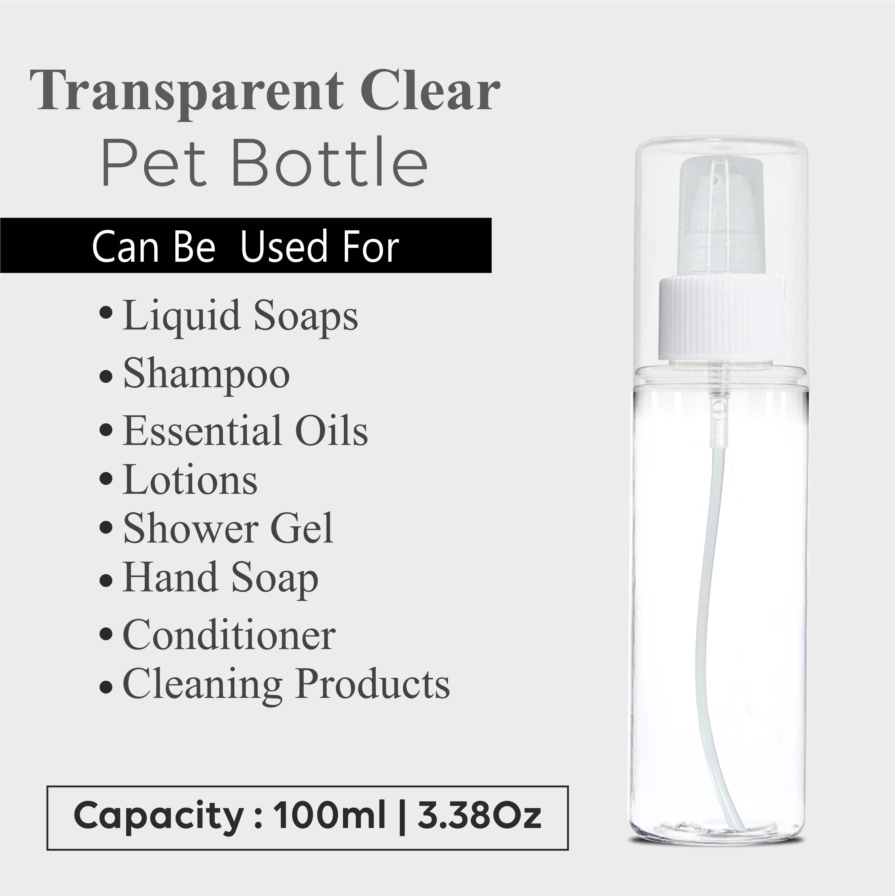 Clear Transparent Pet Bottle With White Mist Pump Spray 100ml [ZMT86]