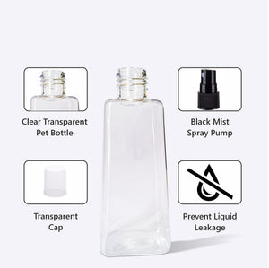 Pyramid Shape Clear Transparent Pet Bottle With Black Mist Spray Pump 50ml & 100ml [ZMT88]