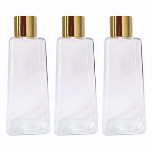 Pyramid Shape Clear Transparent Pet Bottle With Gold Plated Screw Cap 50ml & 100ml [ZMT89]