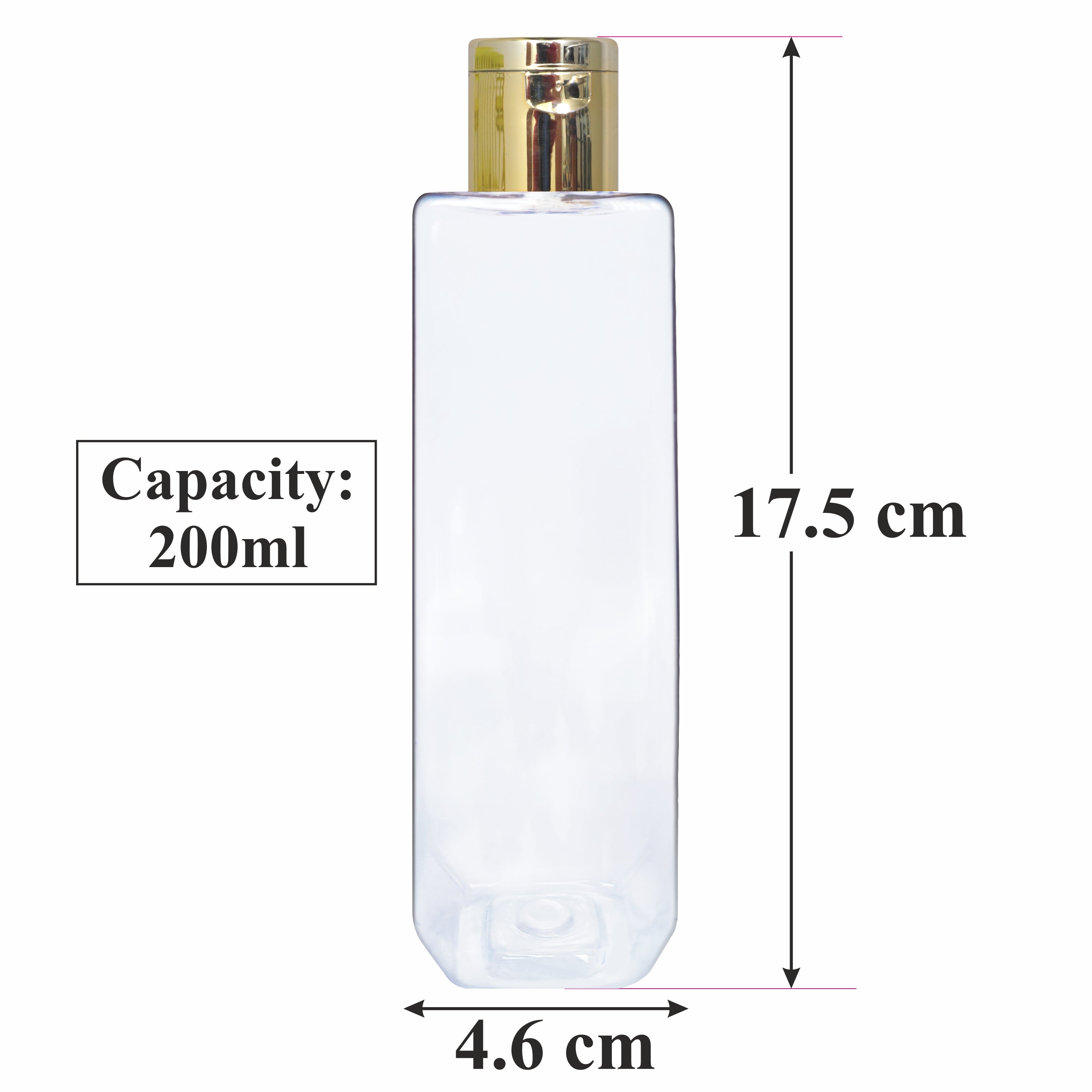 |ZMT94 TRANSPARENT CLEAR CETRA PET BOTTLE WITH GOLD PLATED FLIPTOP CAP 200ml