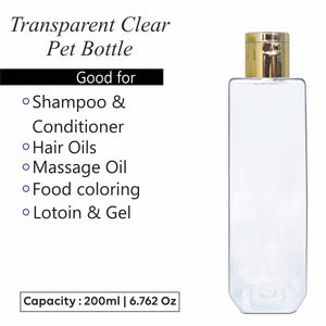 |ZMT94 TRANSPARENT CLEAR CETRA PET BOTTLE WITH GOLD PLATED FLIPTOP CAP 200ml