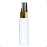 Load image into Gallery viewer, ( ZMW80 ) FLAT SHOULDER WHITE COLOR ROUND SHAPE PET BOTTLE WITH GOLD PLATE BLACK MIST SPRAY PUMP Available Size: 50ml, 100ml, 200ml
