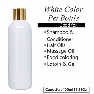 |ZMW58| Milky White Pet Bottle With Gold Plated Screw Cap Available Size_100ML