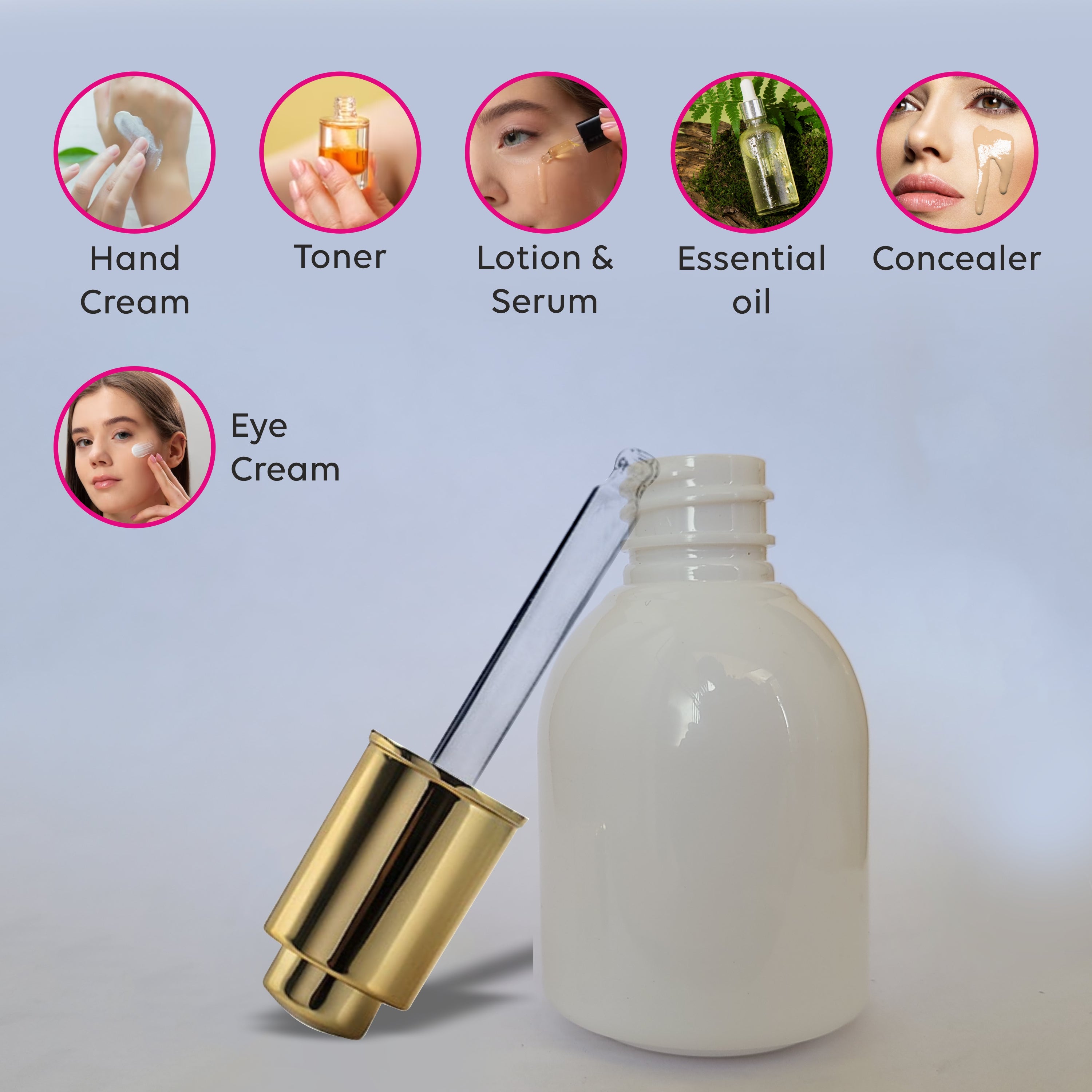 |ZMW59| Milky White Pet Bottle With Gold Plated Push Button Dropper Available Size_50ML