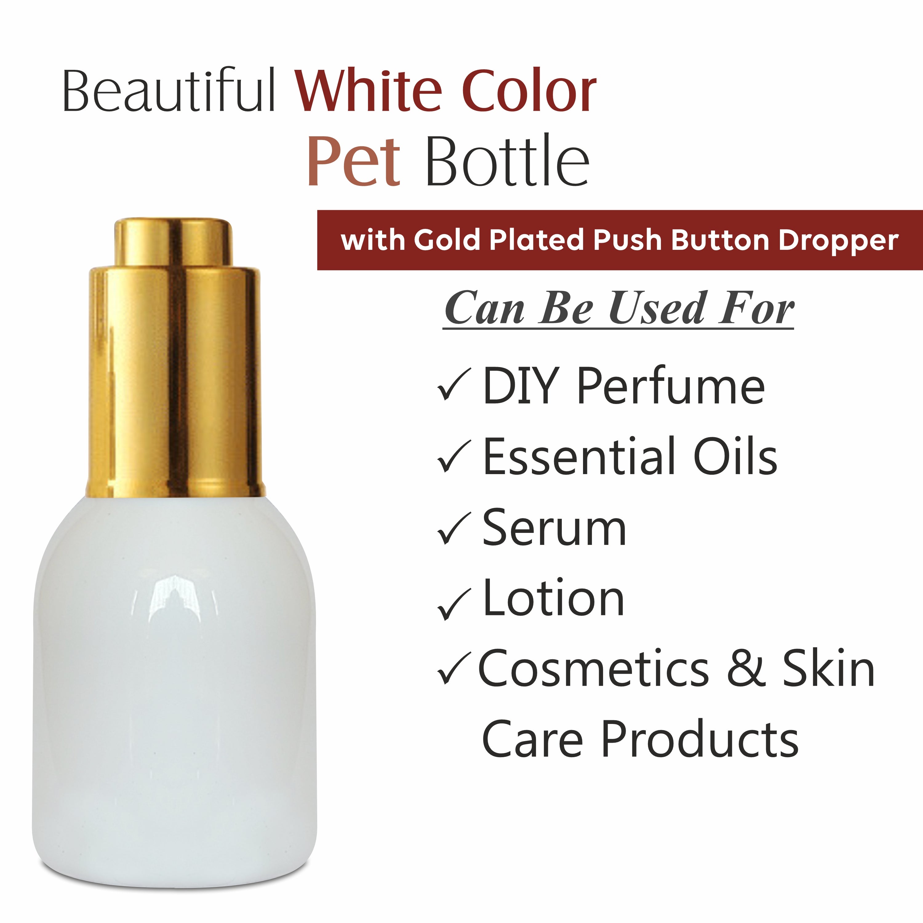 |ZMW59| Milky White Pet Bottle With Gold Plated Push Button Dropper Available Size_50ML