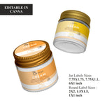 Load image into Gallery viewer, gold and glass jar empty plastic cream jarseditable bath and body product labelsrefillable cream jarsfrosted glass cosmetic jarspipette bottlebeauty product labelingserum containerprintable candle labelshandmade cosmetics labelprinting labelsproduct label designcosmetic labels    
