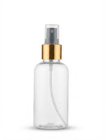 Load image into Gallery viewer,  Zenvista Packagings A Transparent Boston Clear Round Bottle With Golden Black Mist Spray Pump 
