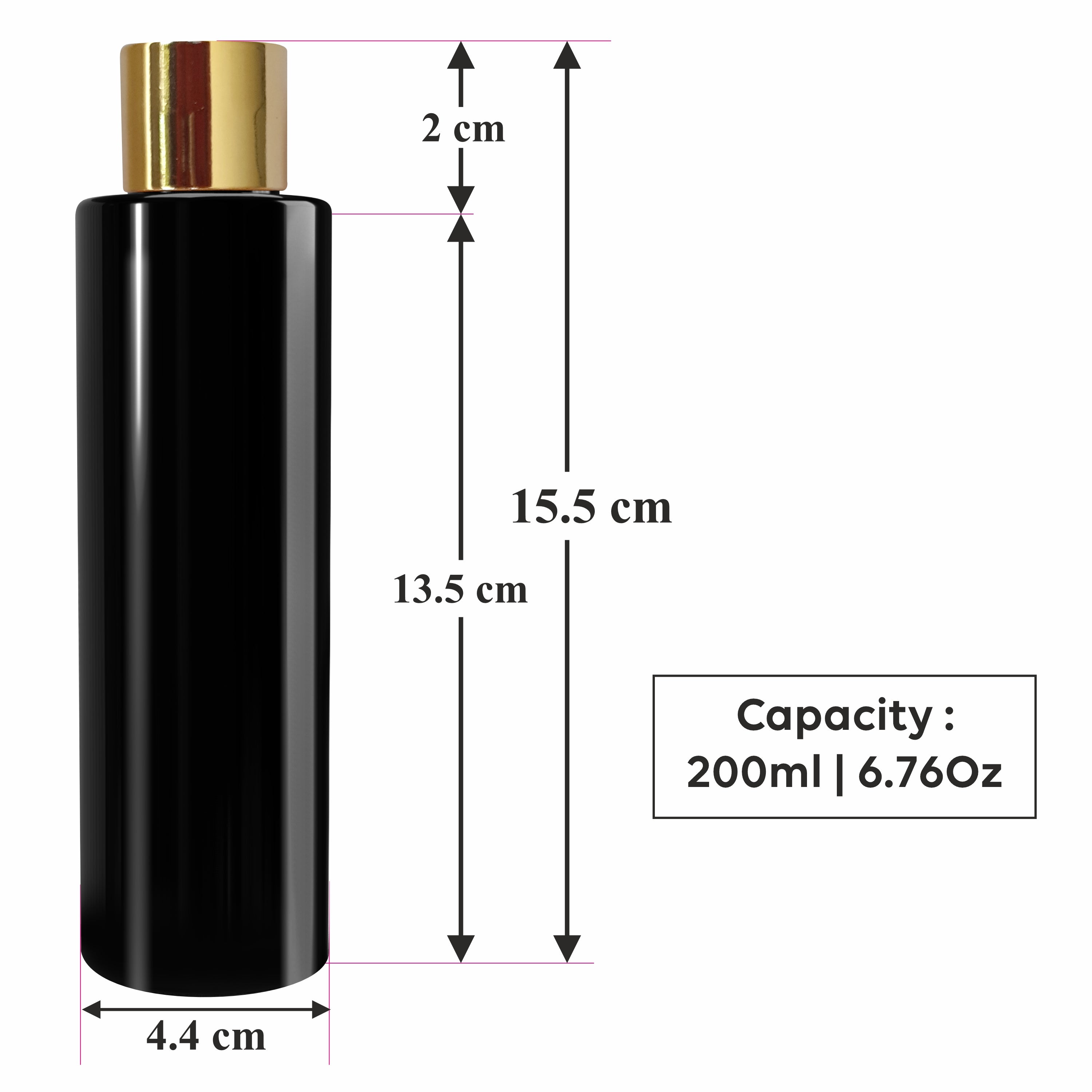 Black Color Premium Empty Pet Bottles With Gold Plated Screw Cap 200ML [ZMK36]