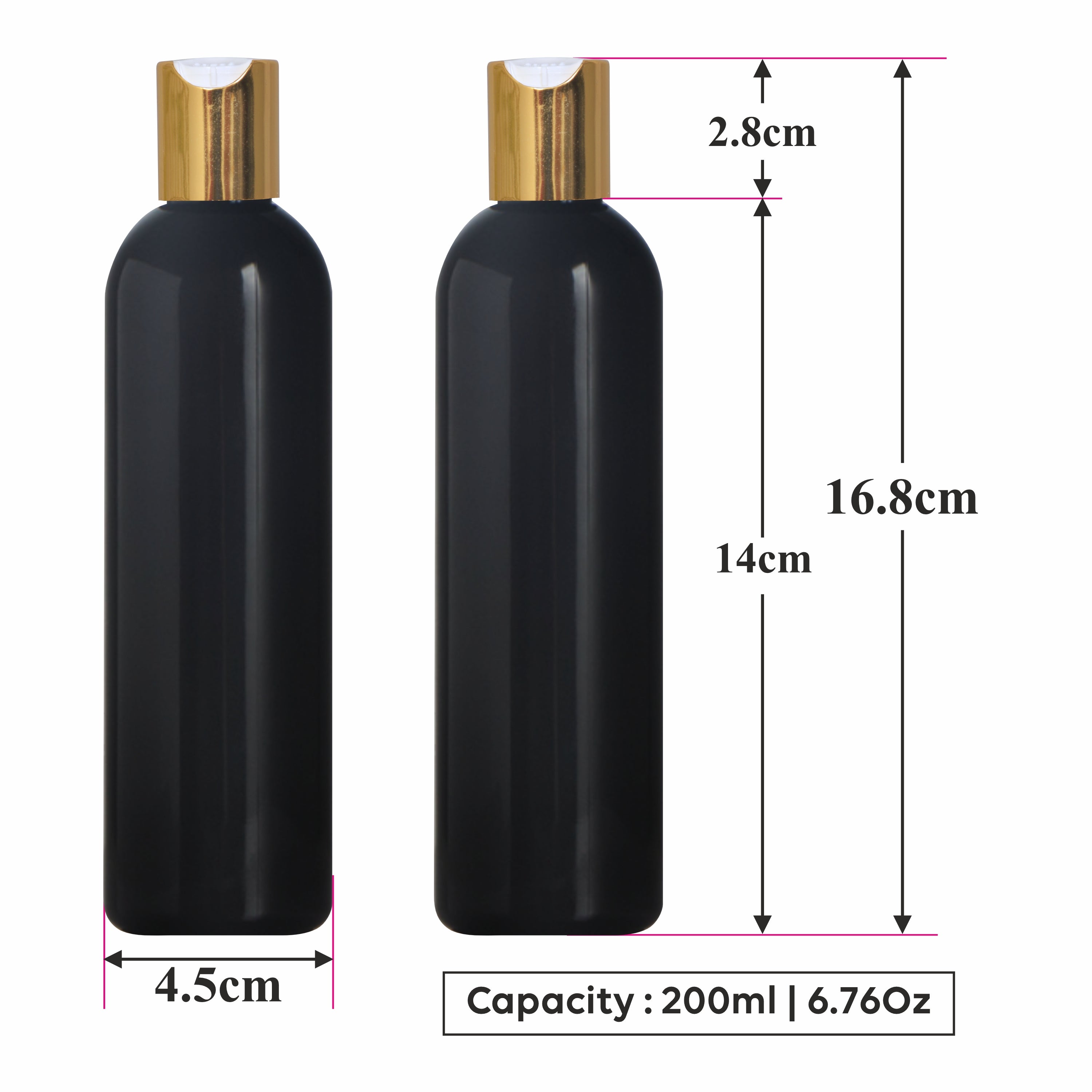 |ZMK23| BLACK COLOR BOTTLE WITH GOLDEN/WHITE DISKTOP CAP Available Size: 200ml