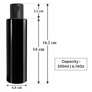 Black Color Premium Empty Pet Bottles With Black Flip-Top Cap 200ML [ZMK37]