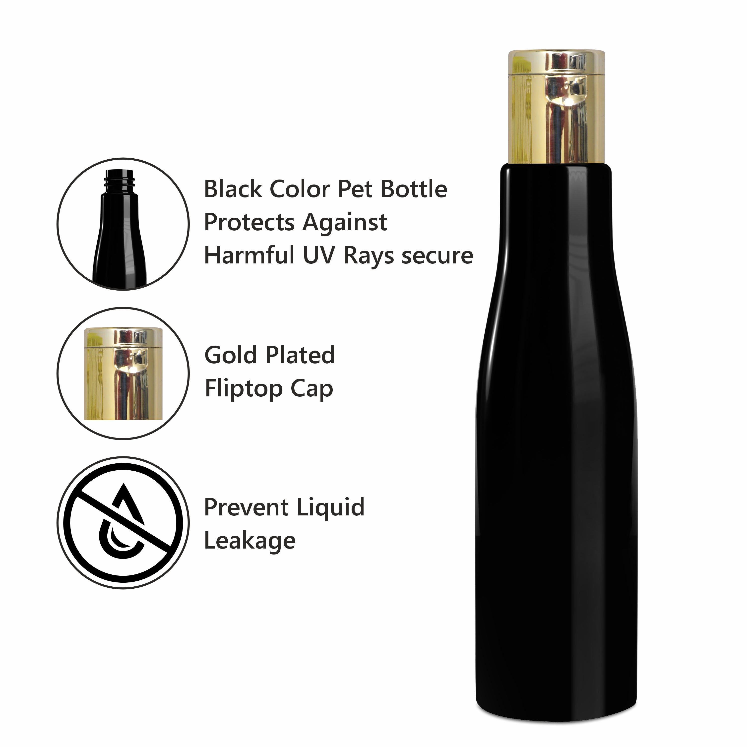 |ZMK27| Black Color Bottle With Gold  Disk Top Cap-200ml