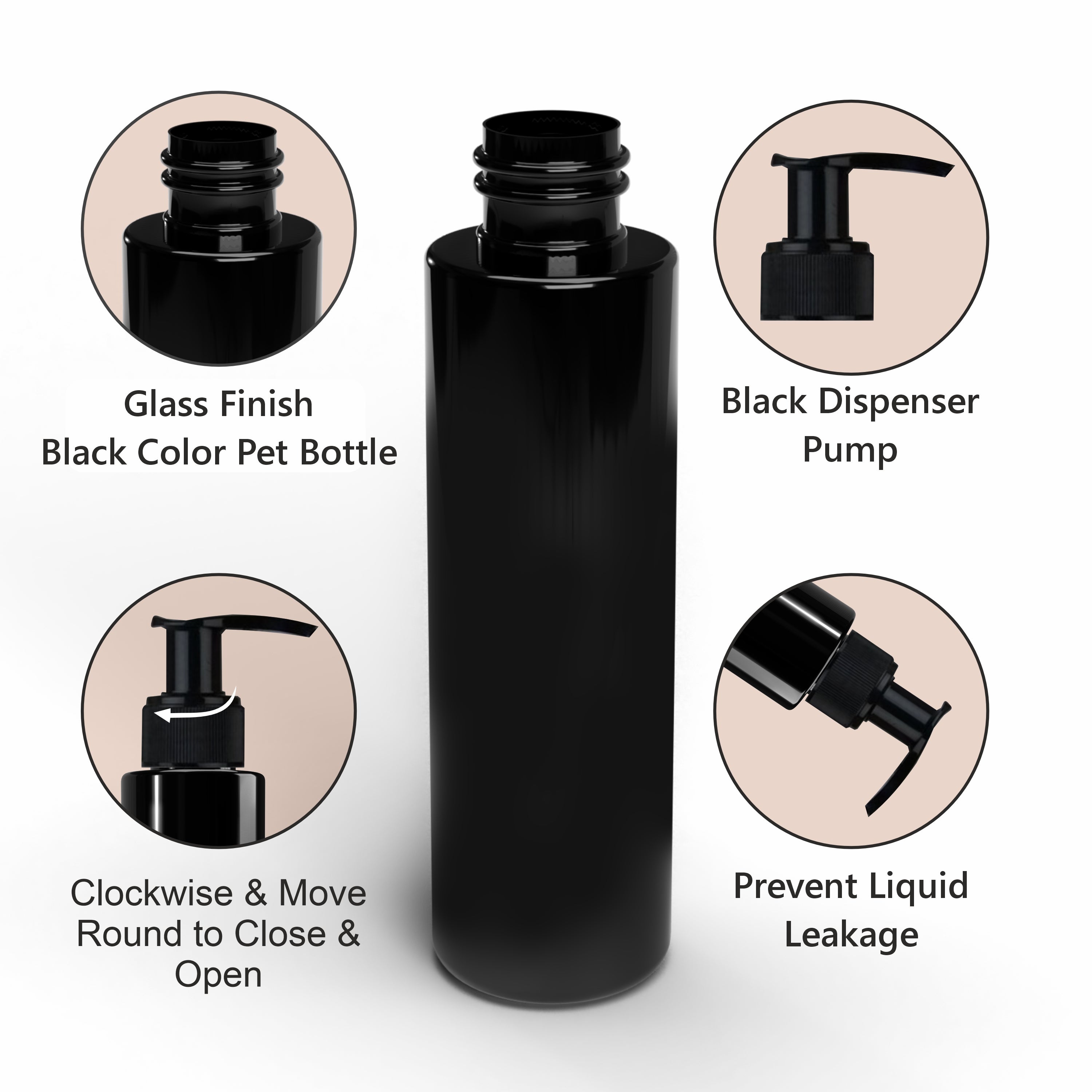 Black Color Premium Empty Pet Bottles With Black Dispenser Pump 200ML [ZMK41]
