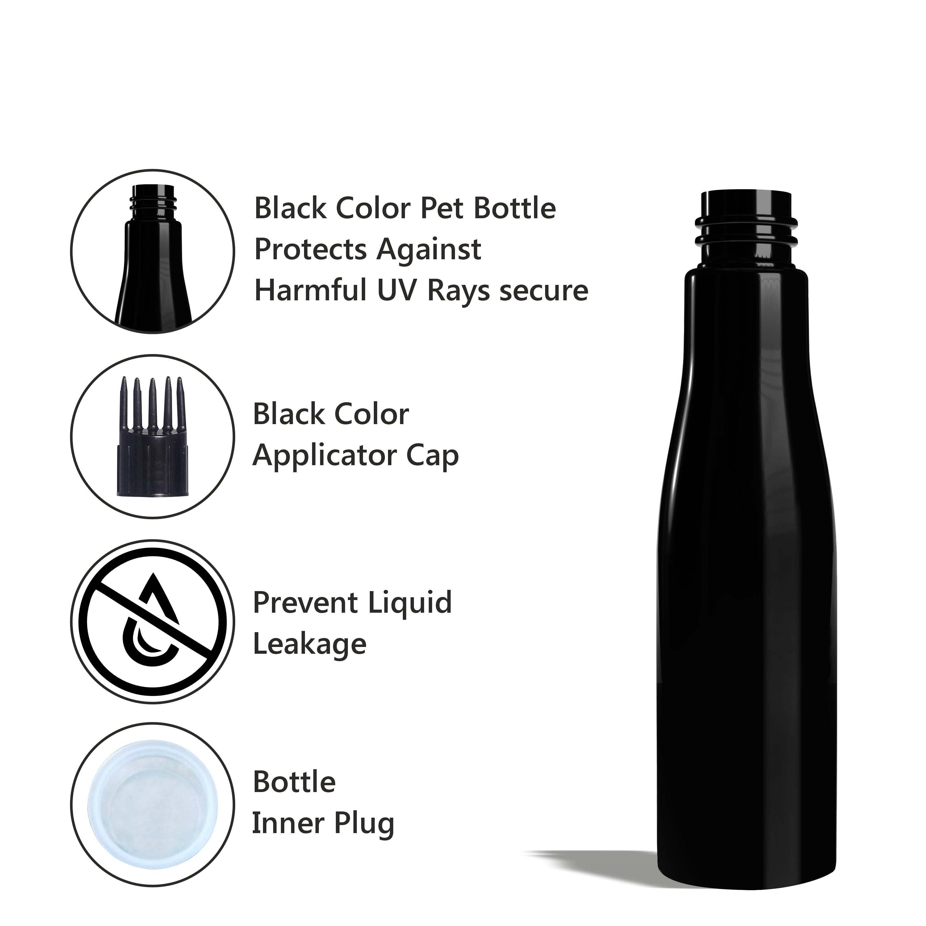 |ZMK24| BLACK COLOR BOTTLE WITH BLACK APPICATOR CAP Available Size: 100ml, 200ml