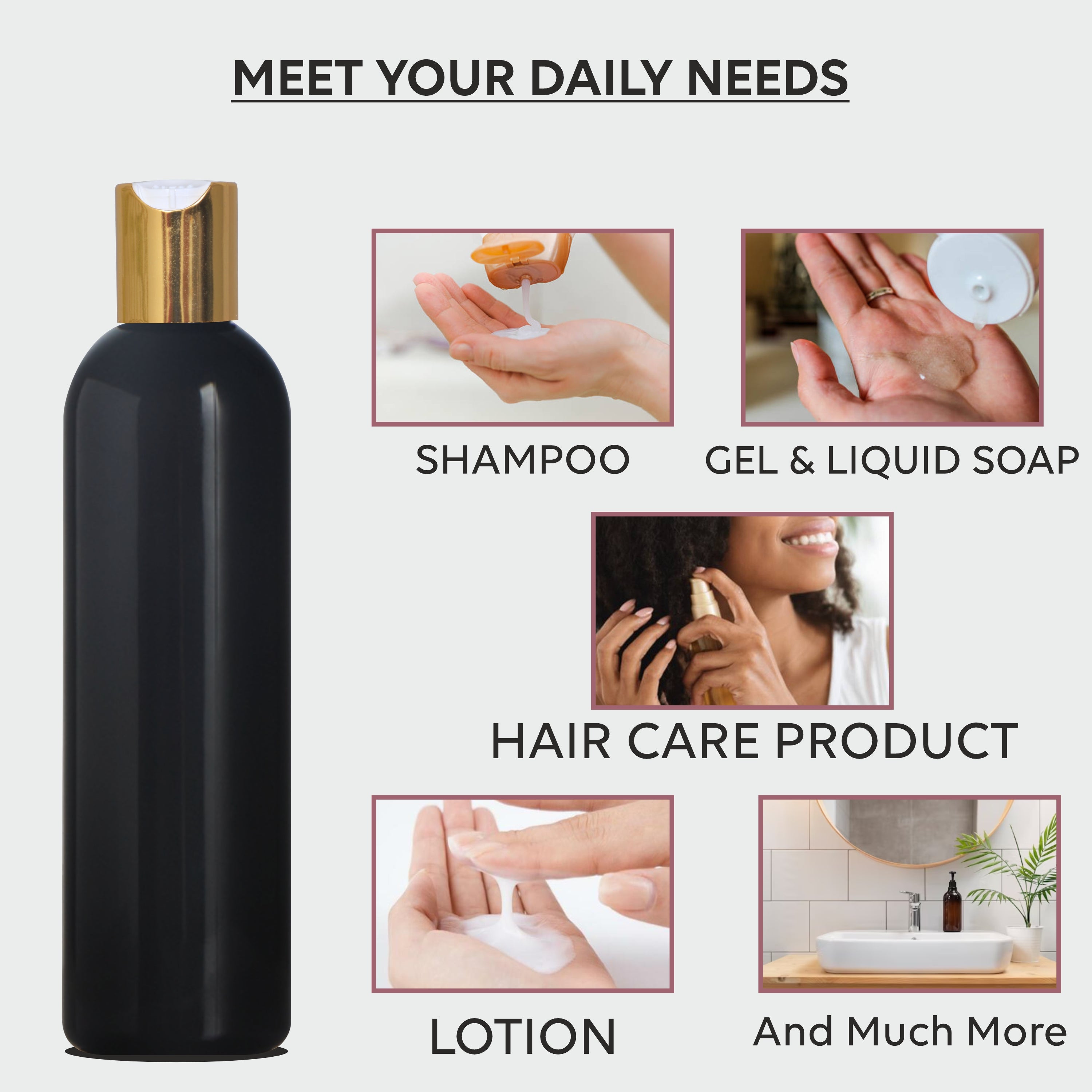 |ZMK23| BLACK COLOR BOTTLE WITH GOLDEN/WHITE DISKTOP CAP Available Size: 200ml