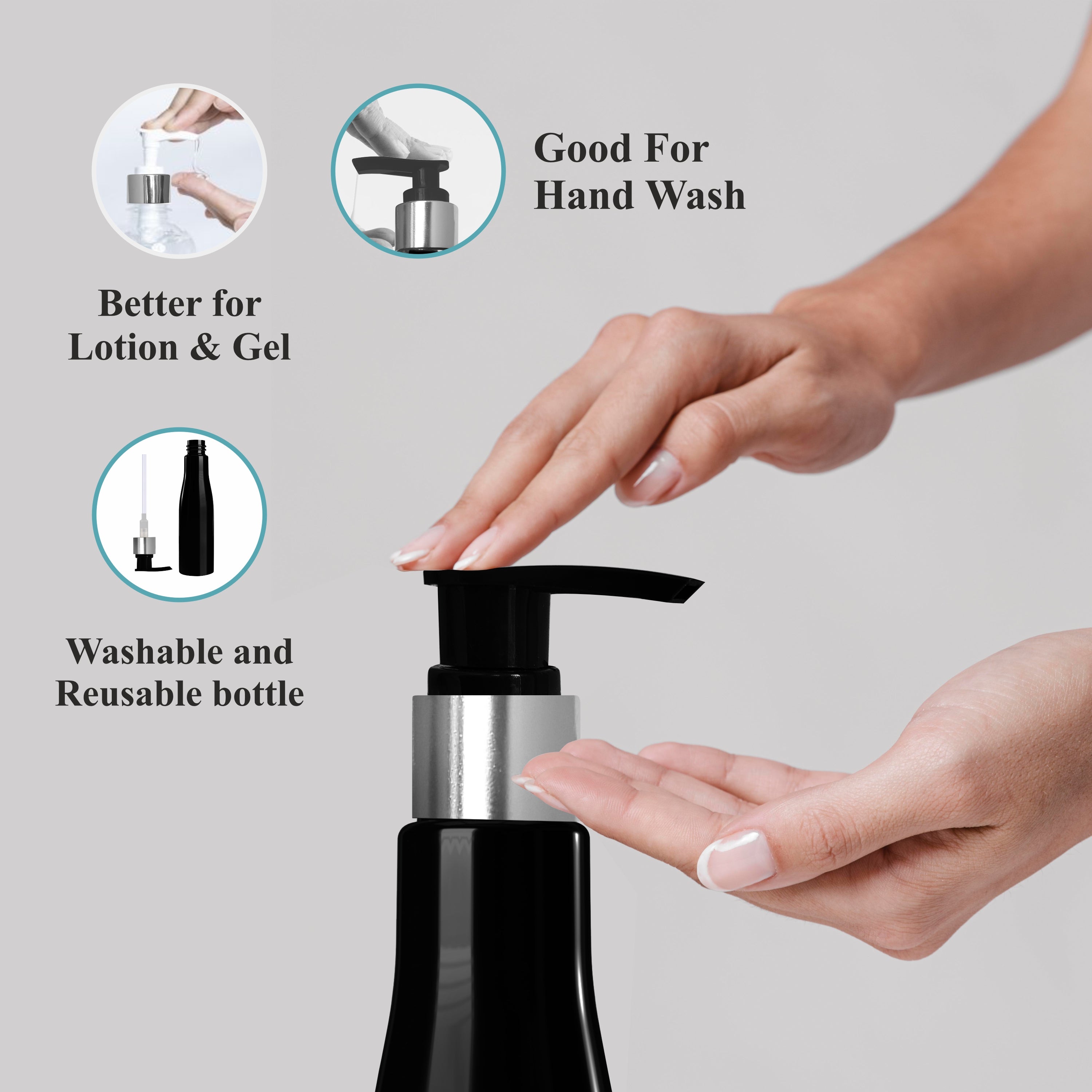 Black Bottle With Silver Plated Black Black Dispenser Pump-200 ML [ZMK16]