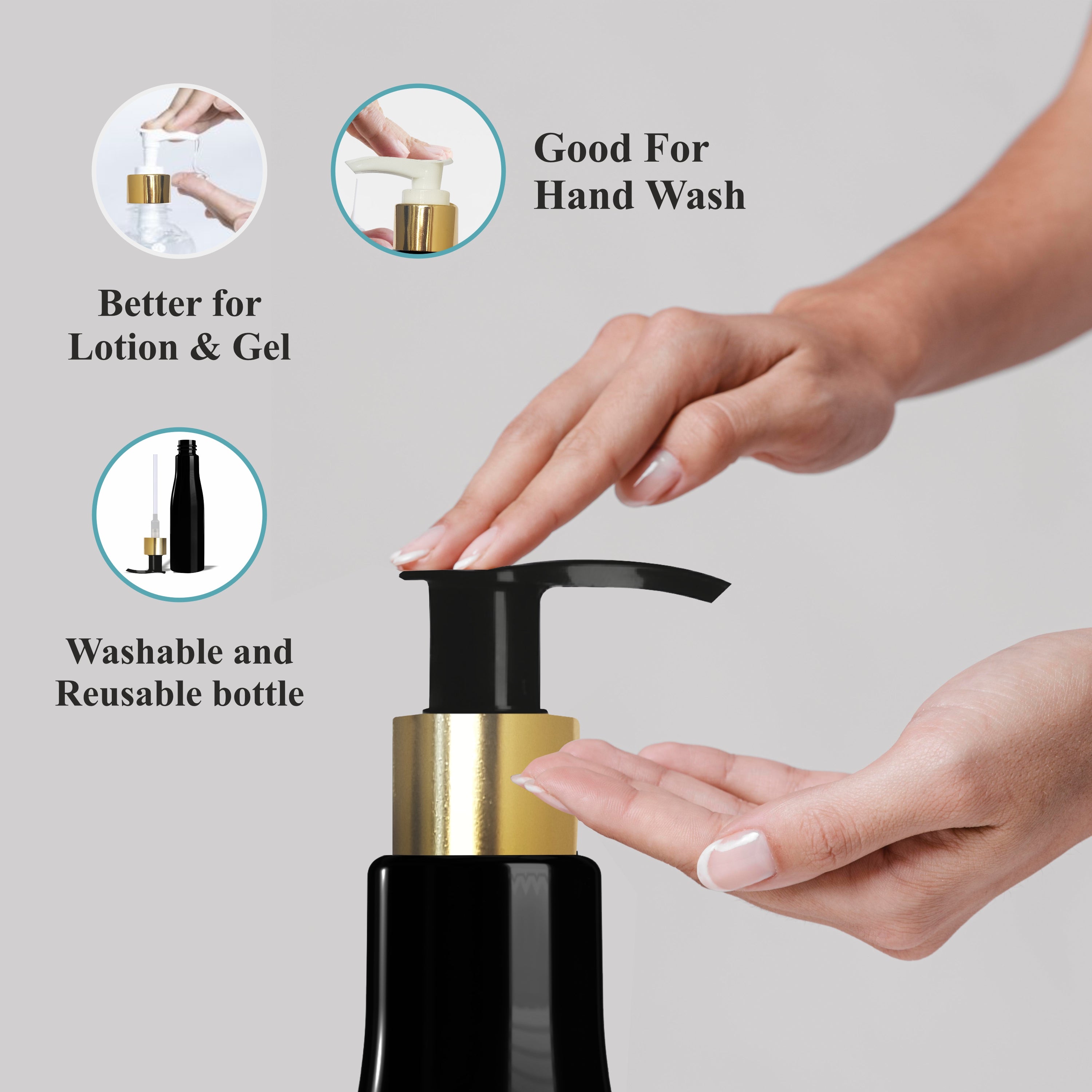 [ZMK26] Black Bottle With Gold  Black Dispenser Pump - 200ml
