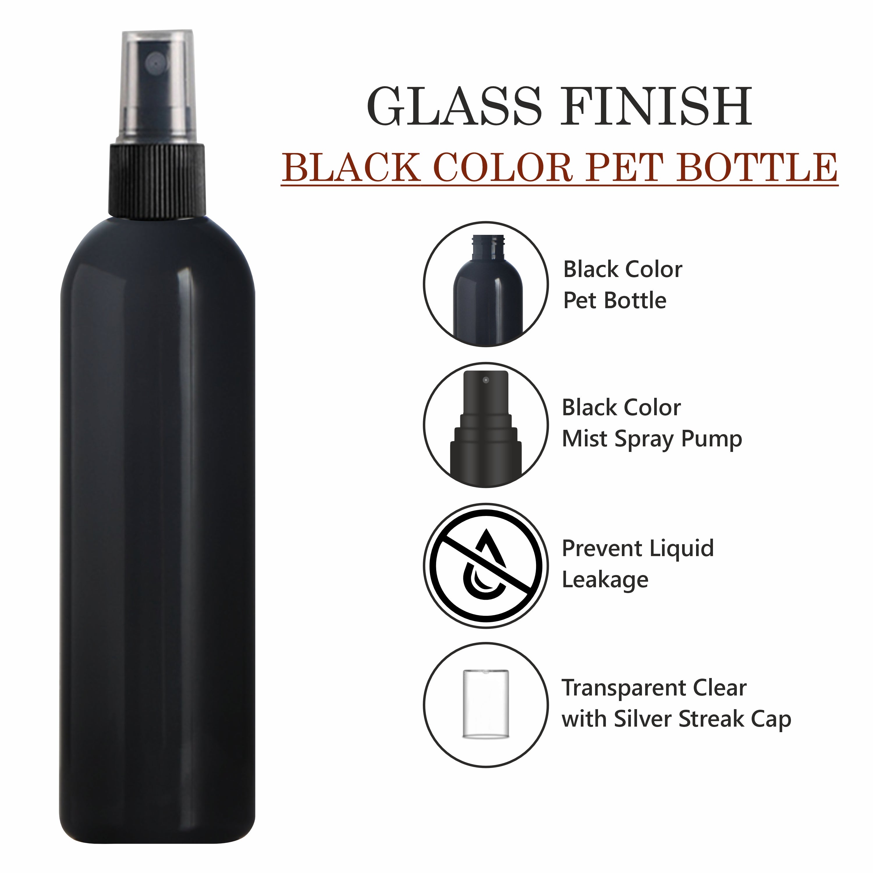 [ZMK44] BLACK COLOR PET ROUND BOTTLE WITH BEAUTIFUL BLACK SPRAY PUMP | 100ML & 200ML