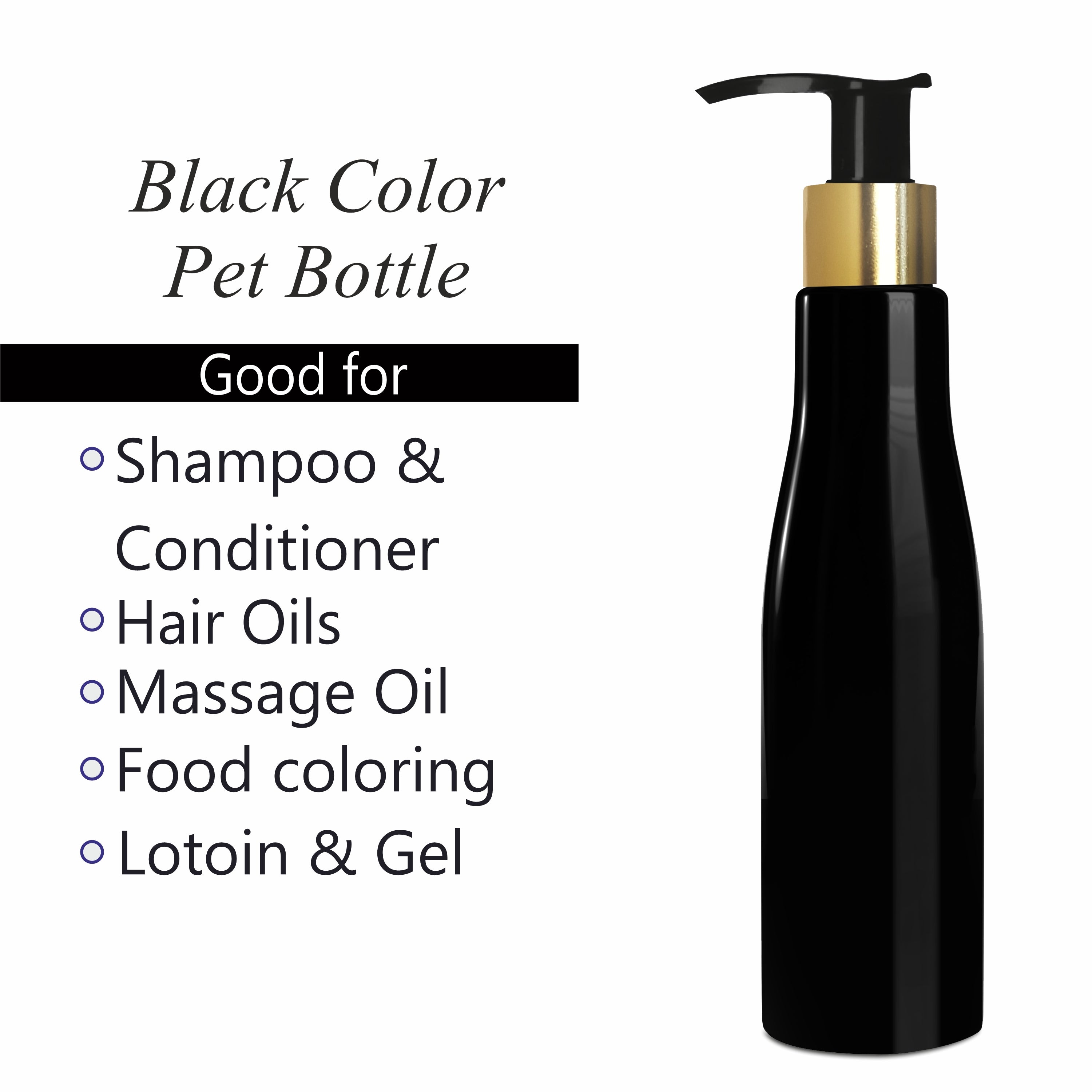 [ZMK26] Black Bottle With Gold  Black Dispenser Pump - 200ml