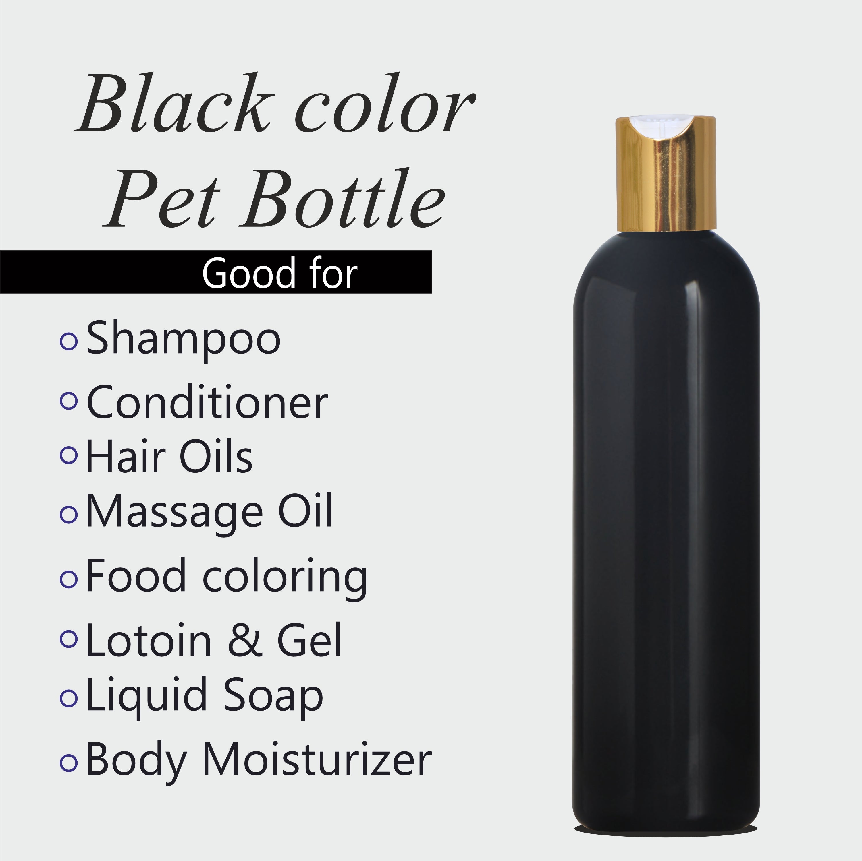 |ZMK23| BLACK COLOR BOTTLE WITH GOLDEN/WHITE DISKTOP CAP Available Size: 200ml