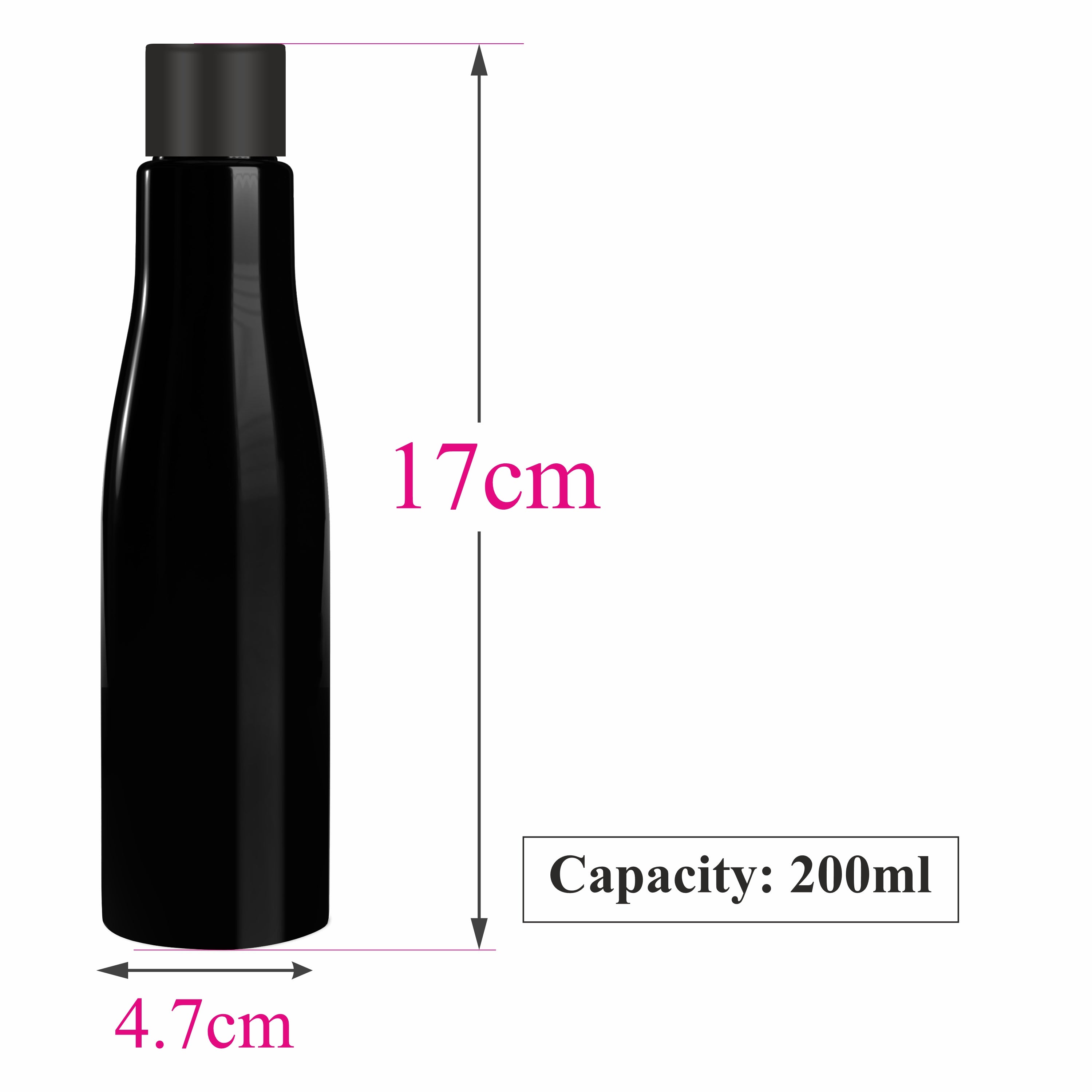 [ZMK07] Black Asta Bottle With Black Screw Cap - 100ml & 200ml