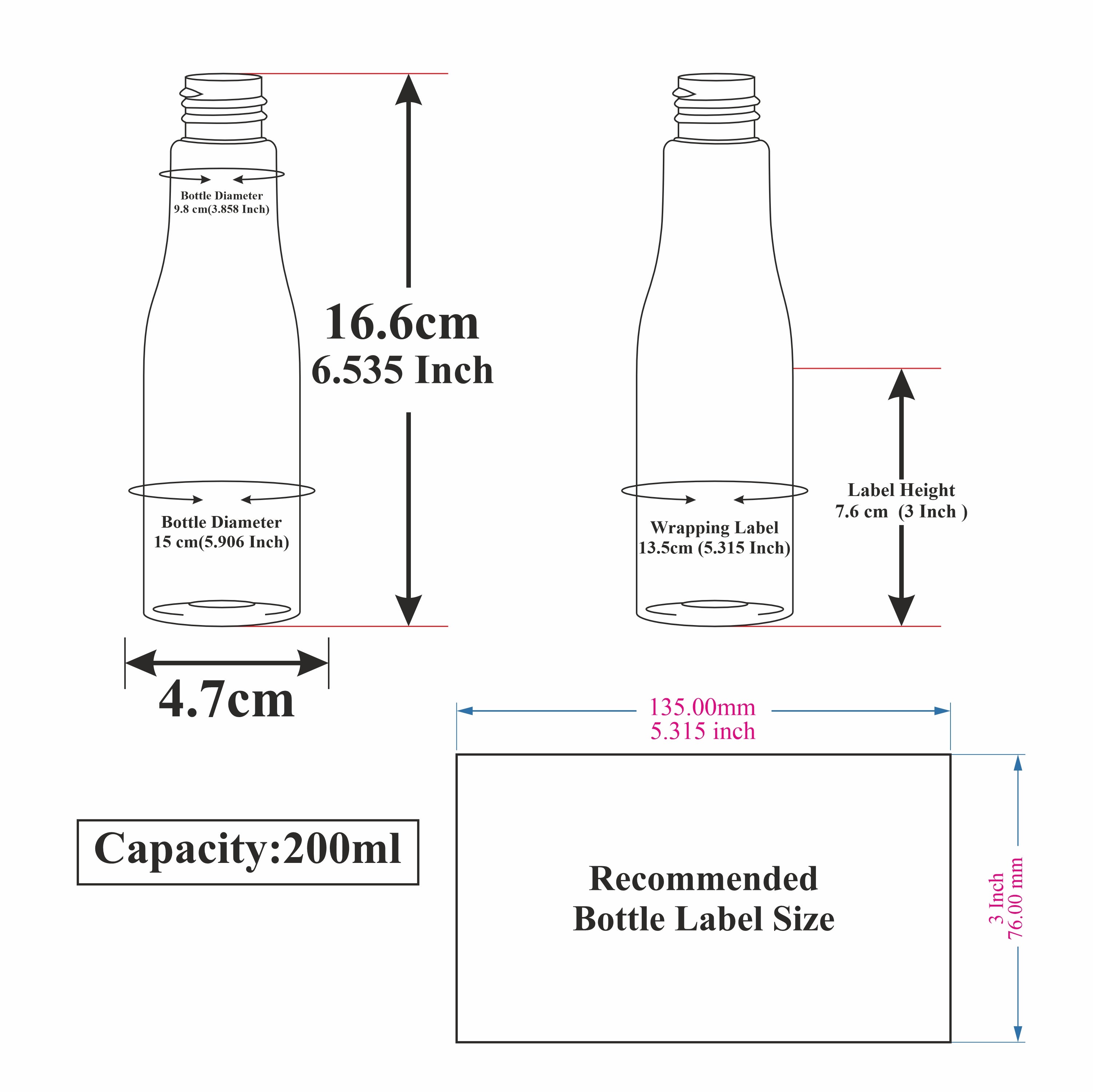 [ZMK07] Black Asta Bottle With Black Screw Cap - 100ml & 200ml