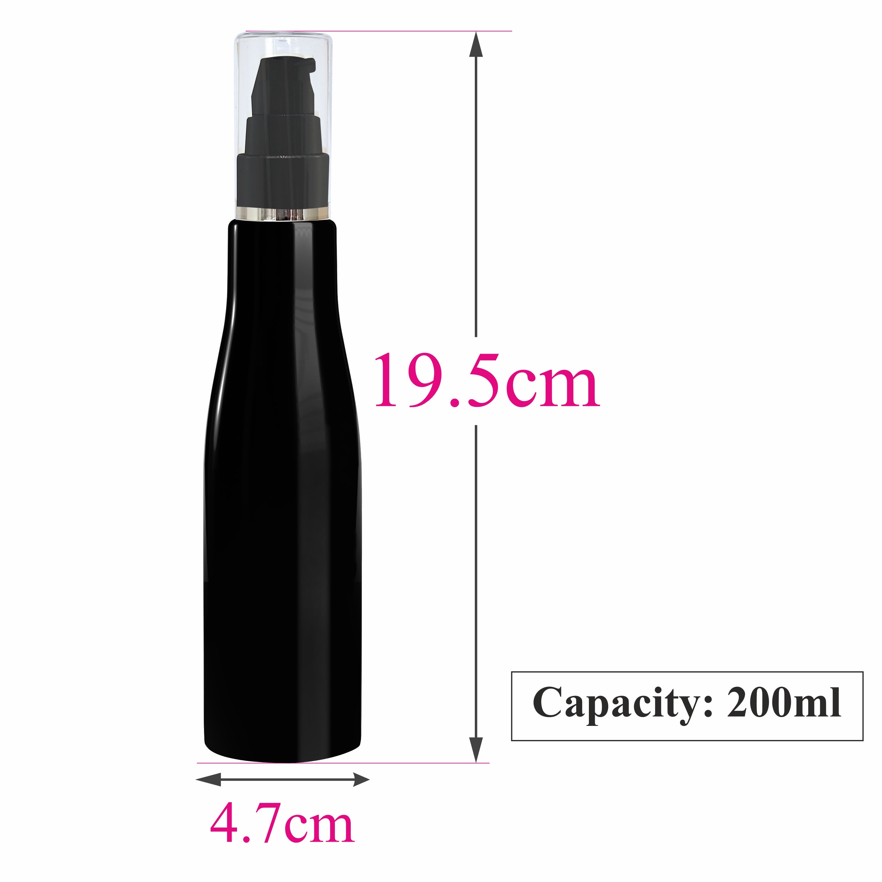 ZMK32 | BLACK COLOR ASTA BOTTLE WITH BLACK LOTION PUMP, TRANSPARENT AIRLESS CAP | 100ML & 200ML