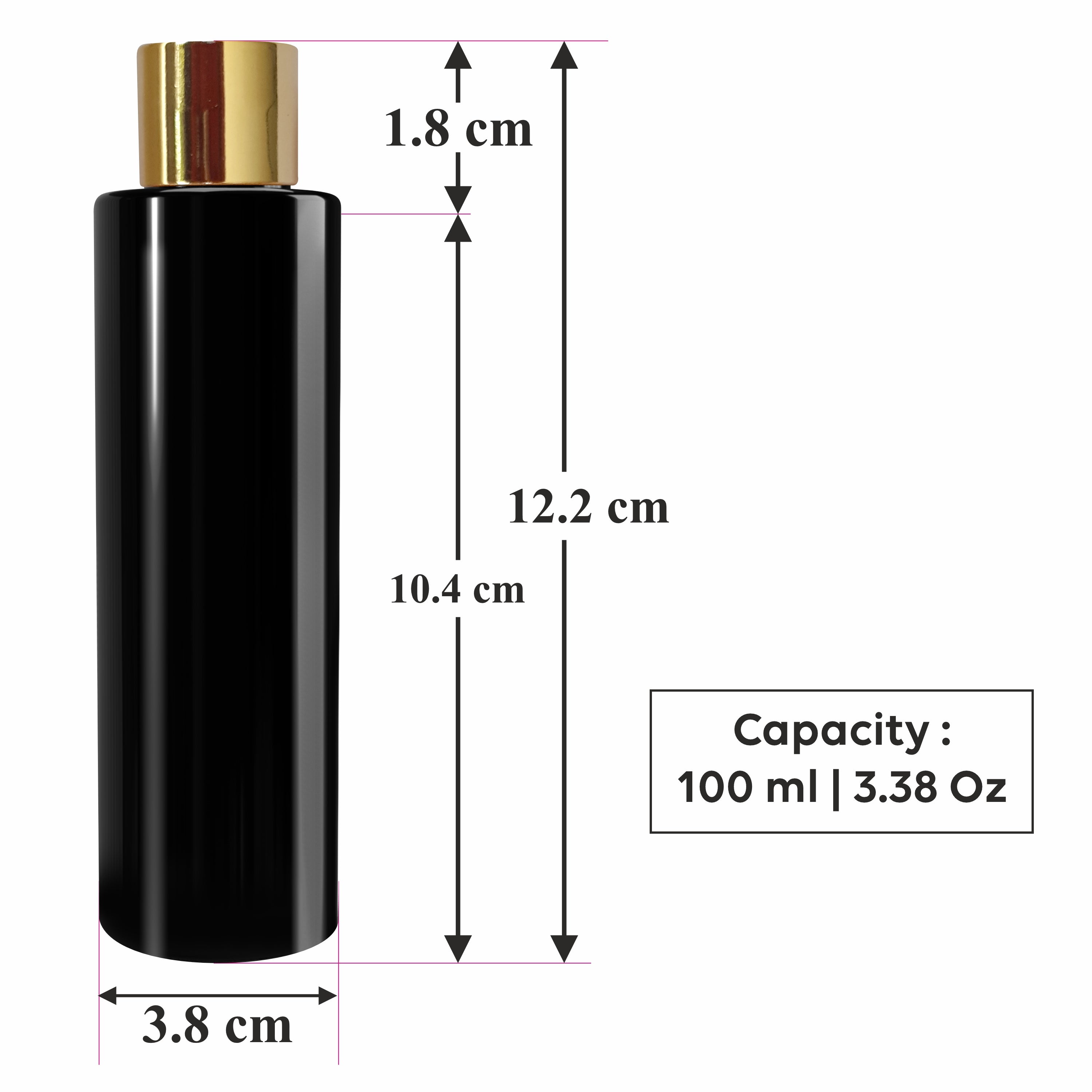 Black Color Premium Empty Pet Bottles With Gold Plated Screw Cap 100ML & 200ML [ZMK36]