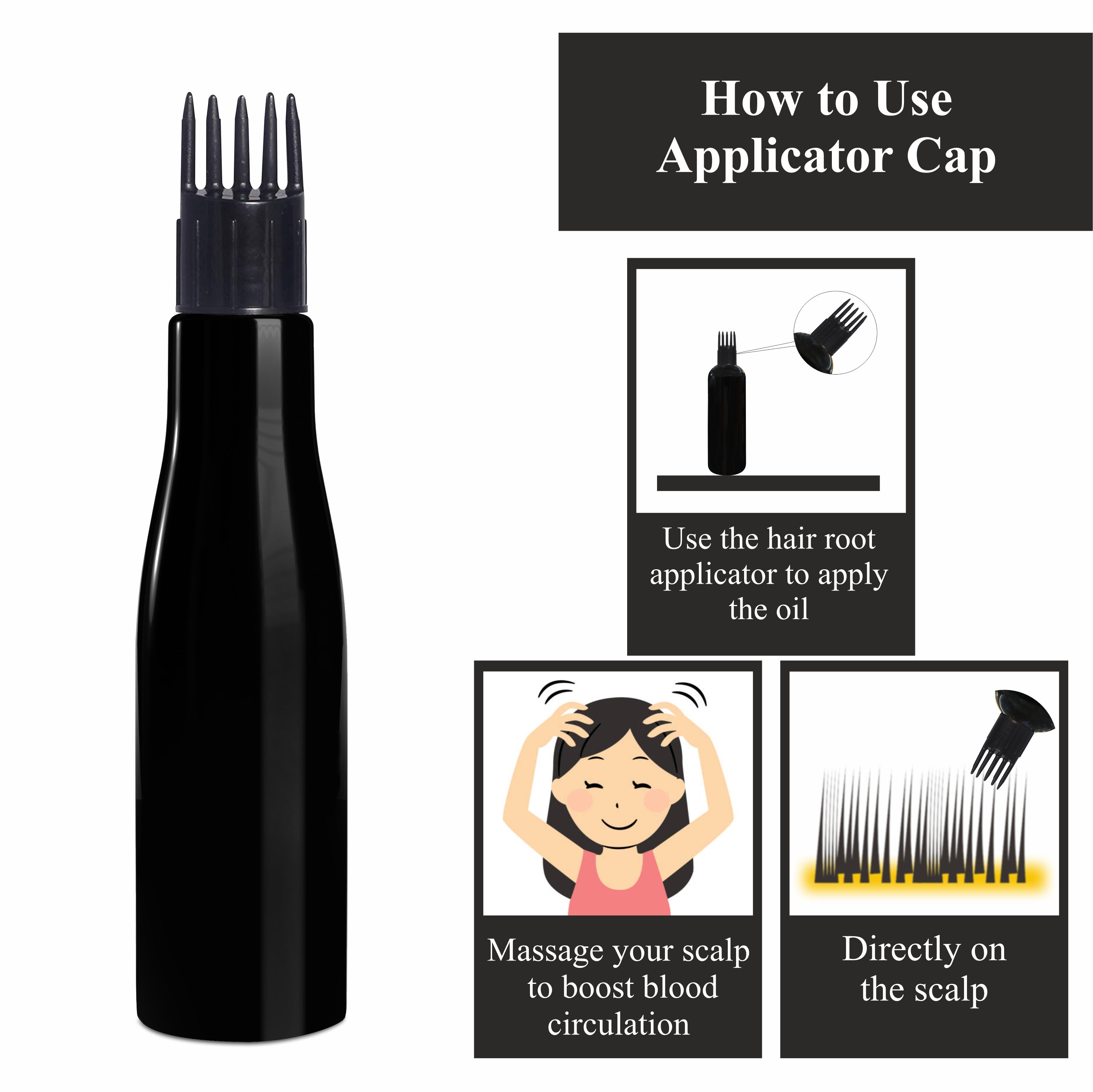 |ZMK24| BLACK COLOR BOTTLE WITH BLACK APPICATOR CAP Available Size: 100ml, 200ml