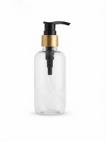 Load image into Gallery viewer,  Zenvista Packagings Boston Clear Round Bottle With Gold Black  Dispenser 
