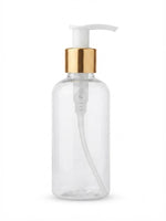 Load image into Gallery viewer, [ZMT141] Transparent Booston Clear Round Bottle With Gold White Dispenser 100 ml , 200 ml &amp; 300 ml
