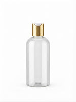 Load image into Gallery viewer, [ZMT142] Transparent Booston Clear Round Bottle With Gold White Disk Top Cap 100 ml , 200 ml &amp; 300 ml
