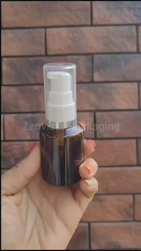Amber Color Glass Bottle With White Cream Lotion Pump- 25ml,30ml  [ZMG59]