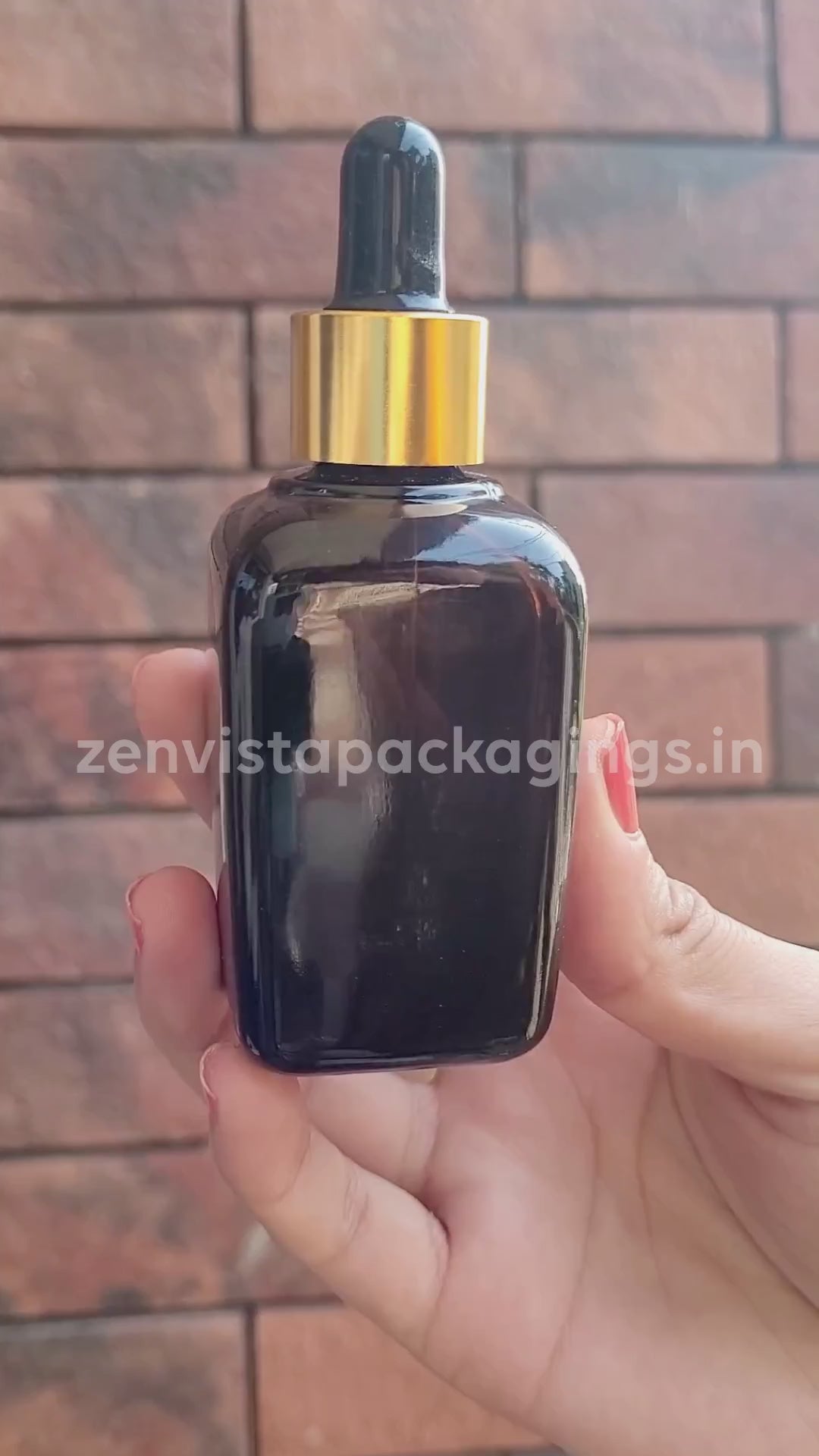 Amber Color Square Shape Glass Bottle  With Gold Plated Dropper-20ml, 25ml, 30ml[ZMG26]