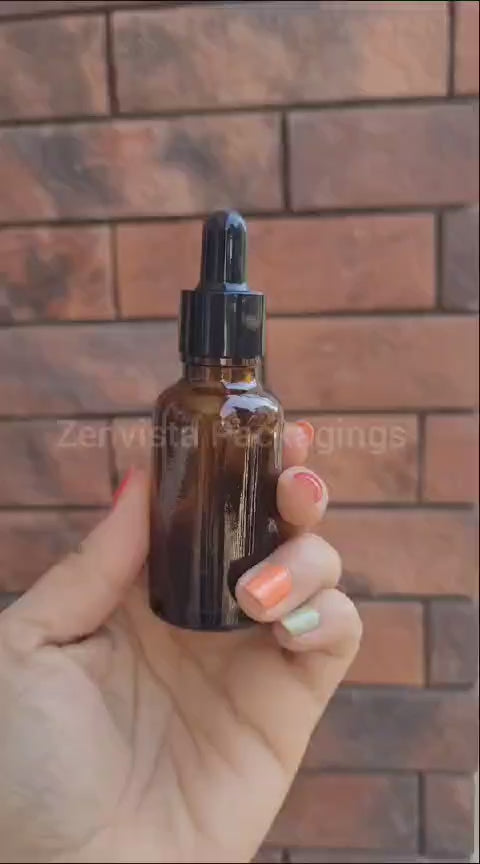 Amber Color Glass Bottle With Black Dropper| 10ml, 15ml, 20ml, 25ml, 30ml, 50ml [ZMG19]