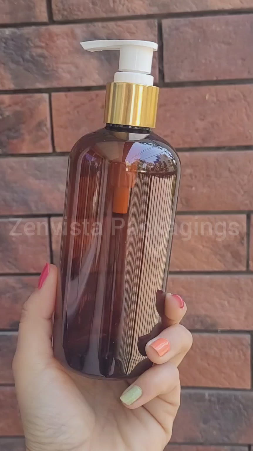 Amber Color Bottle With Gold Plated White Dispenser Pump- 300ml [ZMA13]