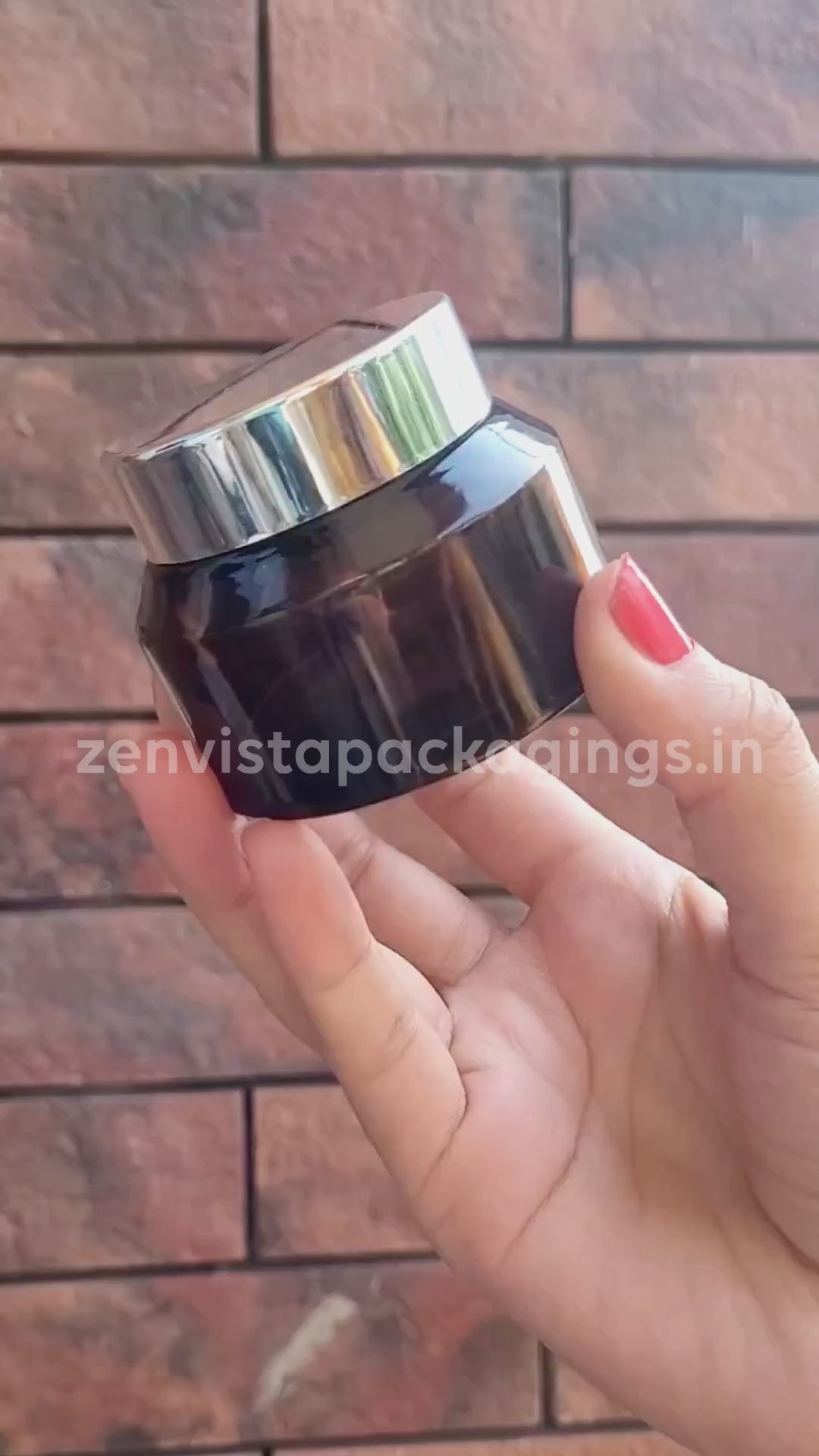 ZMJ41 | AMBER GLASS TAPER JAR WITH SILVER PLATED LID | 30GM & 50GM