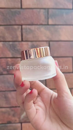 Load and play video in Gallery viewer, ZMJ37 | BEAUTIFUL FROSTED GLASS JAR WITH ROSE GOLD METALIZED CAP | 30GM &amp; 50GM
