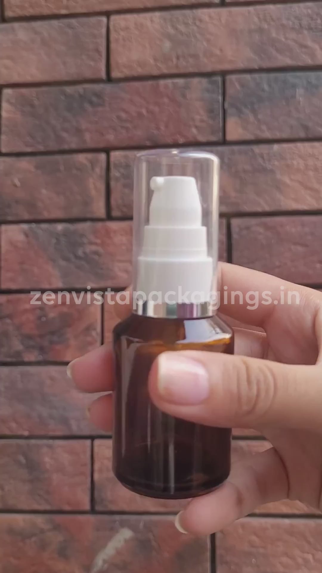 Amber Color Glass Bottle With White Lotion Pump- 25ml,30ml  [ZMG45]