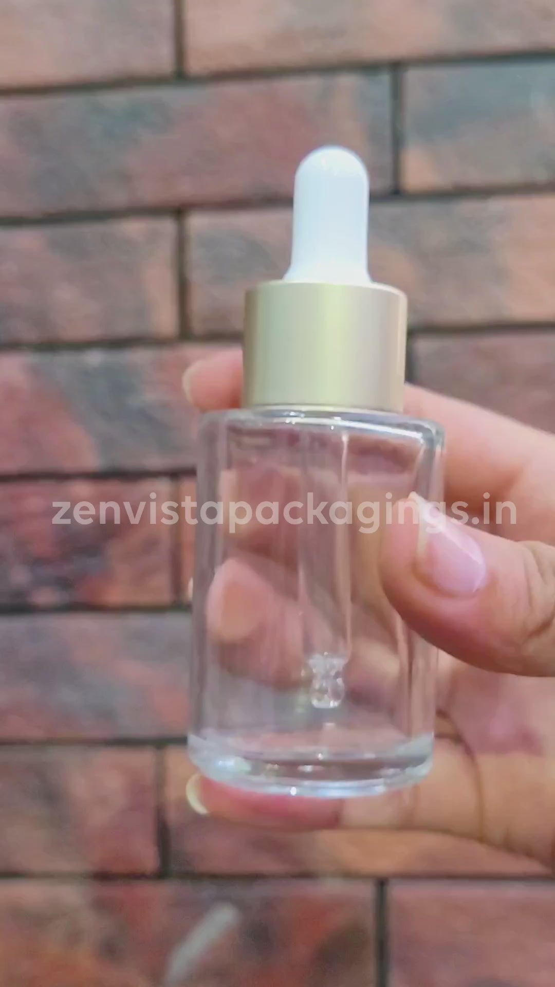 ZMG65 | FLAT SHOULDER TRANSPARENT CLEAR GLASS BOTTLE WITH GOLD PLATED DROPPER | 30ML