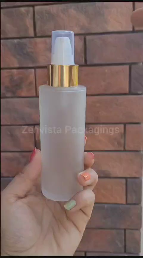 Frosted Glass Bottle With Golden Plated Lotion Pump 25ml, 30ml, 50ml, 100ml  [ZMG32]