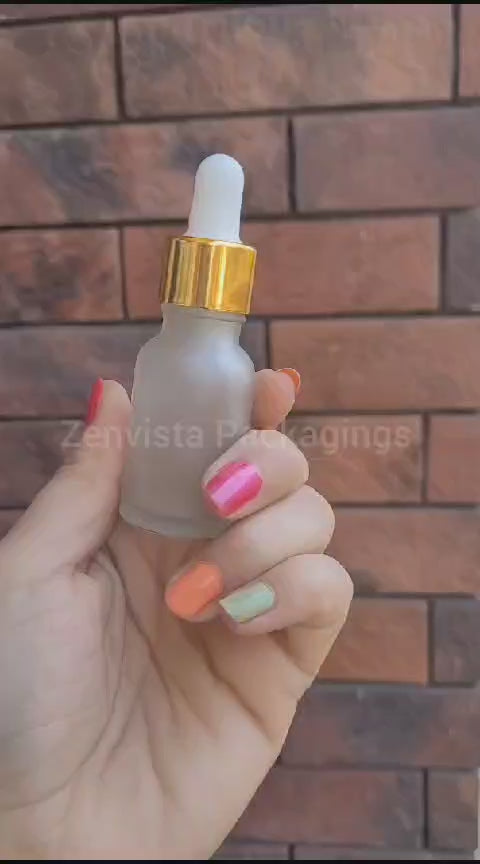 Transparent Frosted Glass Bottle with Golden Plated Dropper| 15ml, 25ml & 30ml [ZMG01]