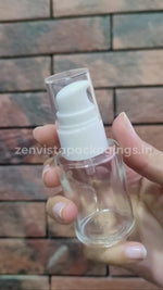 Load and play video in Gallery viewer, ZMG70 | CLEAR TRANSPARENT GLASS BOTTLE WITH WHITE LOTION PUMP | 30ML
