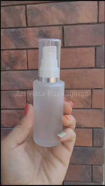 Load and play video in Gallery viewer, Beautiful Frosted Glass Bottle With Lotion Pump [ZMG33] 25ML, 30ML, 50ML &amp; 100ml
