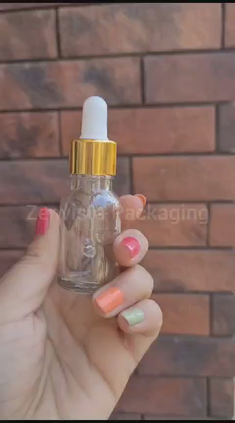 Transparent Glass Bottle With Golden Plated Dropper| 15ml, 25ml, 30ml [ZMG08]