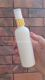 Load and play video in Gallery viewer, |ZMW53| Milky White Bottle With White Mist Spray Pump and Gold Plated Cap  Available Size_100ML

