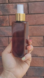 Load and play video in Gallery viewer, Amber Color Bottle With Gold Plated White Mist Pump-100 ML &amp; 200ML [ZMA08]
