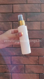 Load and play video in Gallery viewer, White Color Pet Bottle With Gold Plated Black Lotion Pump-100ml &amp; 200ml [ZMW02]
