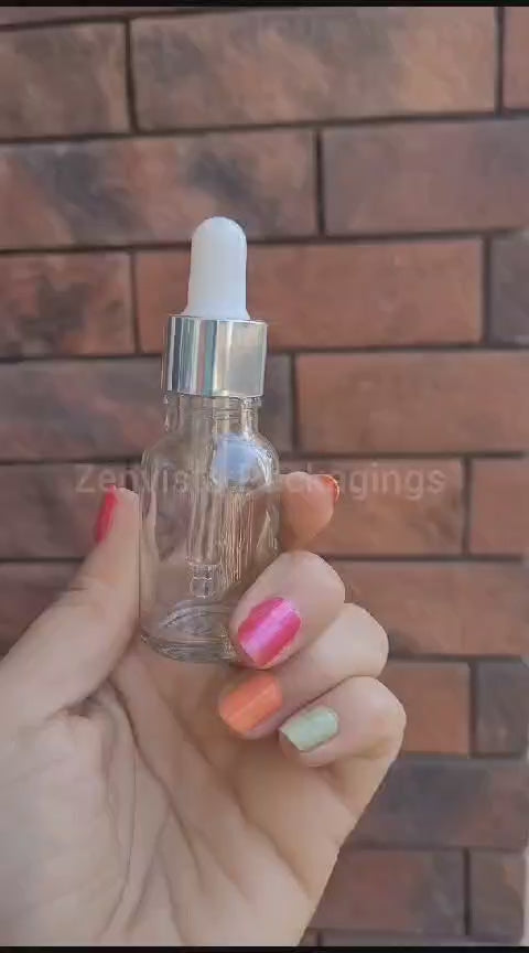 Transparent Glass Bottle With silver Plated Dropper [ZMG07]