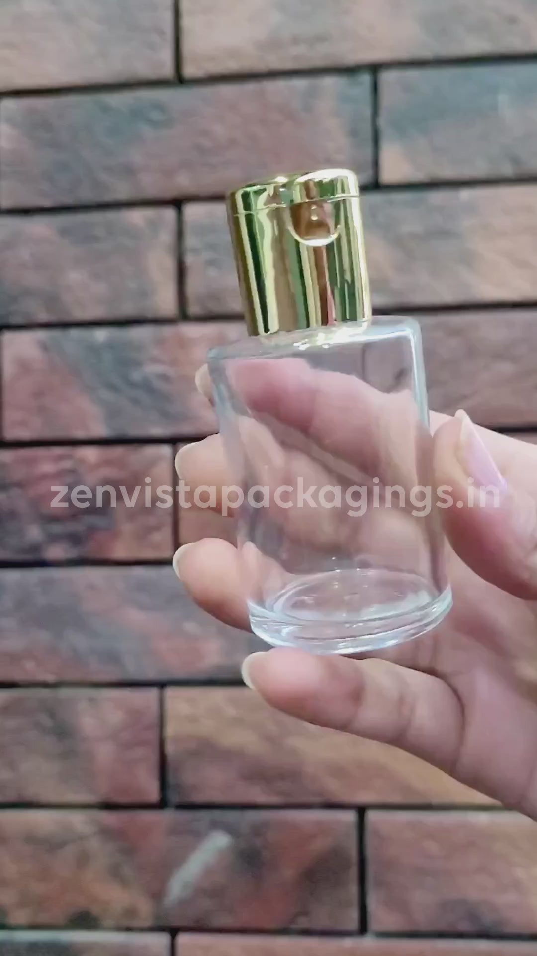 ZMG68 | BEAUTIFUL CLEAR TRANSPARENT GLASS BOTTLE WITH GOLD FLIP TOP CAP | 30ML