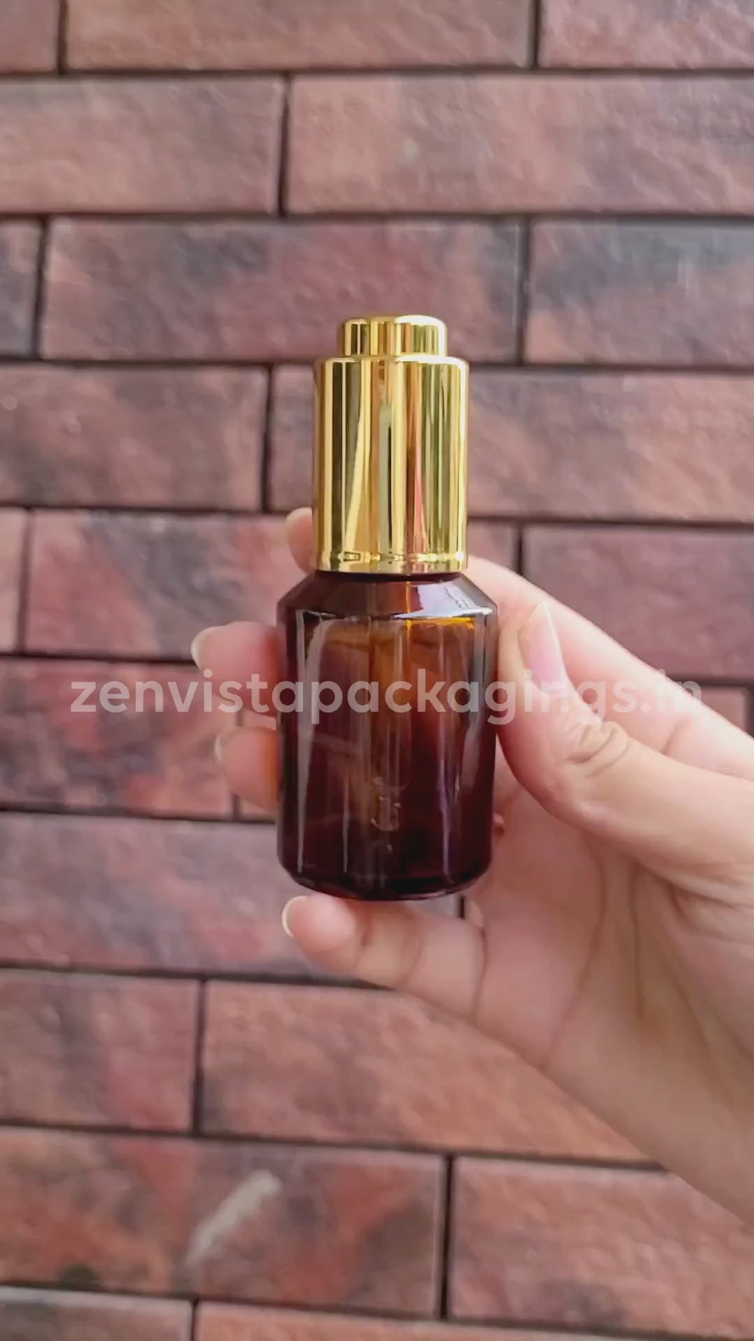 Amber Color Glass Bottle With Gold Plated Push Button Dropper-25ml,30 ML [ZMG54]